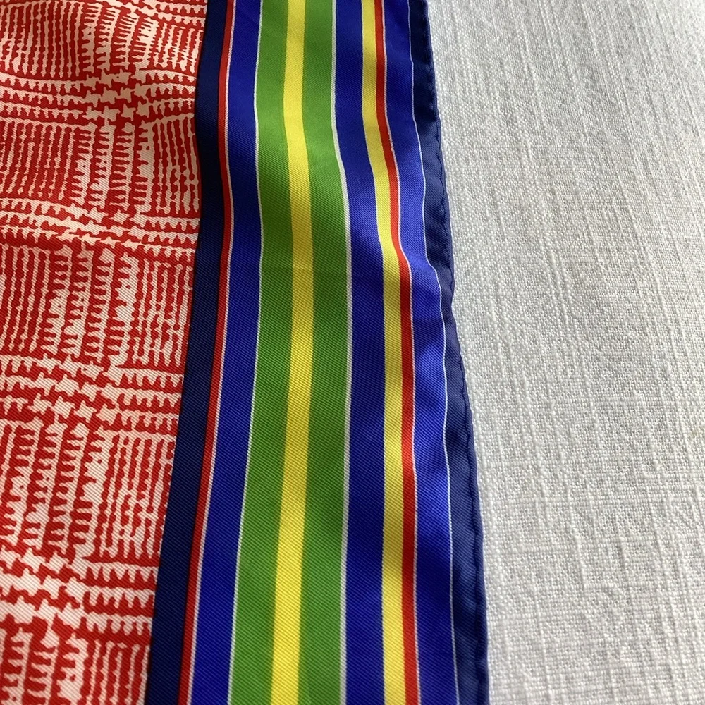 Glentex Scarf Made in Japan Square Red Houndstooth Multicolor Stripe Vintage